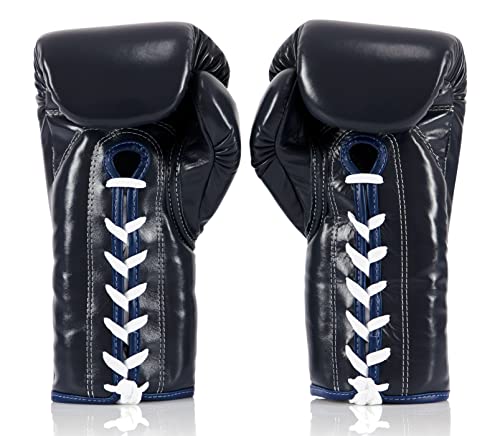 Fairtex BGL6 Locked Thumb Boxing Gloves, Leather Lace Up Muay Thai MMA Gear | Snug-fit hand compartment with ergonomic curves. Minimizes hand fatigue. Built for pro competitions and sparring. - color: Blue, size: 12 oz