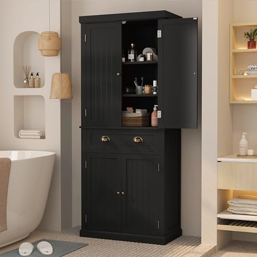 72" Kitchen Pantry,Tall Storage Cabinets with Doors and Shelves,Freestanding Pantry Cabinet for Bathroom,Dining Room and Living Room (Black) - color: Black