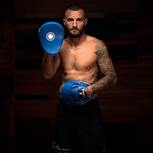 Kruzak Plain Punching Focus Mitts, Curved Hook and Jab Mitts for Muay Thai, MMA Training, Focus Pads for Boxing, Martial Arts, and Punching Target - color: Blue