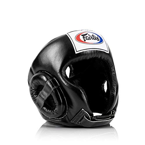 Fairtex HG6 Full Head Guard, Muay Thai Sparring Helmet Protective Headgear | Handcrafted 3-layer padding shell. Lightweight sleek construction shields against elbows during high-intensity ring session - color: Black, size: X-Large