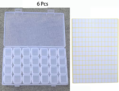 6 Pcs 28 Grids Clear 5D Diamond Painting Embroidery Box, Accessories Storage Containers Adjustable Bead Case with 196 Pcs Label Stickers (28 Grids 6 Pack) - color: 28 Grids 6 Pack