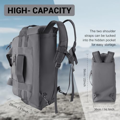 Hannibal Tactical 35L Large Duffle Bag, 3-in-1 Tactical Backpack MOLLE Pack for Sports/Gym/Outdoor, Grey - color: Grey