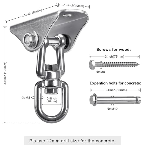 SELEWARE Stainless Steel Swing Hanger Heavy Duty Ceiling Swing Mount 2 Pack - color: Silver2 - 360° Swing Hanger ( 2 Pack )