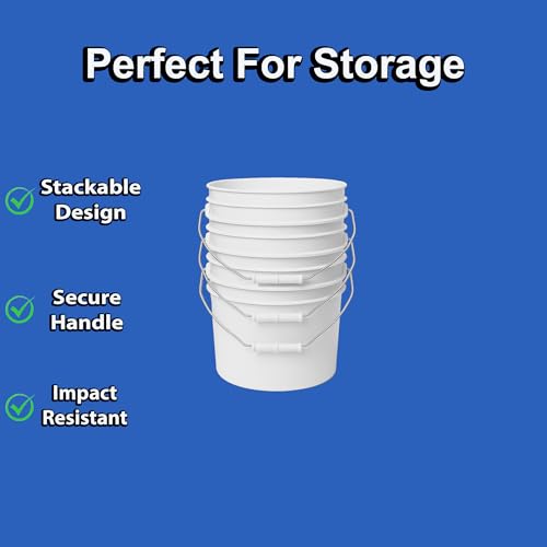 1-Gallon Bucket with Airtight Lid – Made in USA, Food Grade BPA Free Plastic, Heavy Duty Multi-Use, Metal Handle with Grip, Stackable Storage – White, 1 Pack - color: 1 Gallon - White, size: 1