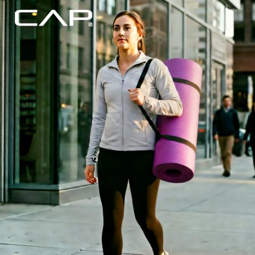 CAP 1" Extra Thick Yoga Mat, Exercise Mat with Strap, Multiple Colors - color: Gray