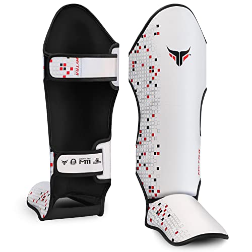 Mytra Fusion Shin Guards MMA, Muay Thai Shin Guards – Shin Instep Protection for Kickboxing, Training, BJJ, Sparring, Boxing Gear and Martial Arts - color: White, size: Medium