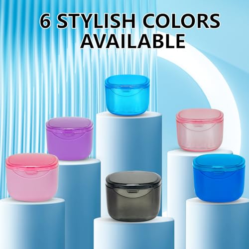Travel Denture Case Denture Soaking Container with Brush, Denture Cleaning Case Retainer Bath Box Case False Teeth Container - Leak Proof & Lid Waterproof - Transparent Pink - color: Transparent Pink