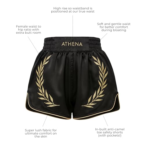 Women's Black Gold Muay Thai MMA Shorts Athena with Built-in Safety Compression Tights. Muay Thai Kickboxing Training - size: Medium