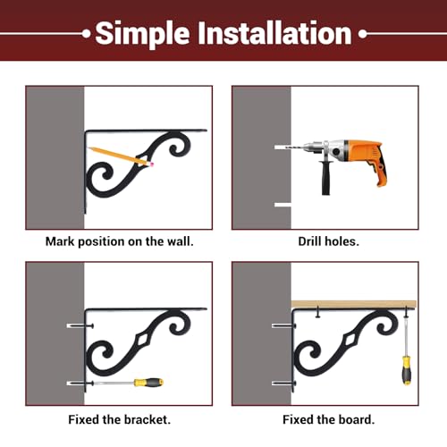 HOME MASTER HARDWARE 5" Decorative Shelf Brackets 10-Pack, Black L-Shaped Floating Shelves for Small Plants/Photo, Corner Mount Support with Screws