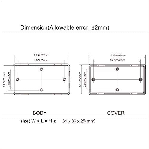 5Pcs ABS Plastic Electrical Project Case Power Junction Box, Project Box Black 2.4 x 1.4 x 1.0 inch (61 x 36 x 25 mm) - size: 2.4" x 1.4" x 1.0"(5pc)