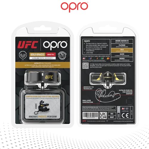 OPRO Gold Level Moldable Mouth Guard for Braces, Premium Fit (Age 10+) - color: Ufc - Black/Silver