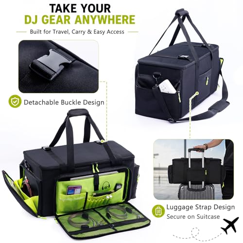 Rolling DJ Cable Bag with Wheels, DJ Equipment Bag with Laptop Compartment - color: Yellow, size: With Wheels