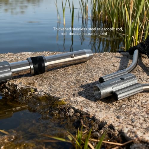 TyQuirlyn Heavy-Duty Stainless Steel Landing Net - 20"x24" Rubber Mesh, Nano-Coated Nylon Resin Zipper Edge, 83" Telescopic Pin & Ring Lock Handle, 55lbs for Kayak Boat Salt & Fresh Water