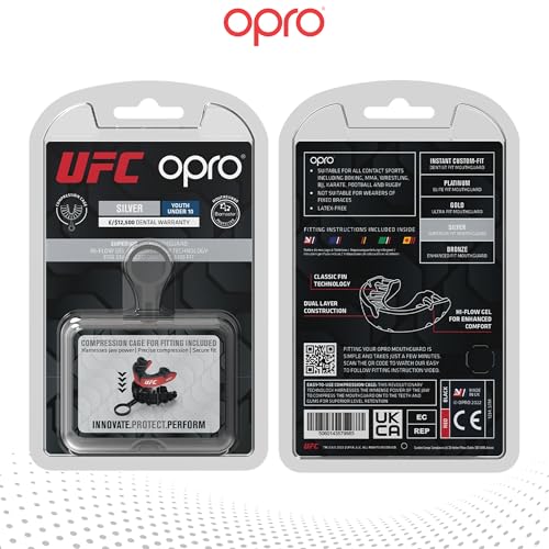 OPRO Silver Level UFC Moldable Mouth Guard, Essential Fit, Red/Black - color: Ufc - Red/Black, size: Youth (Under 10)