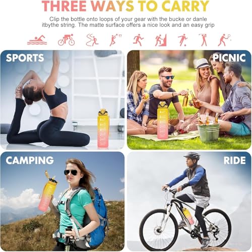 Water Bottle with Straw 1L,Boys Water Bottles with Straw 1 Litre,Waterbottle Leak-Proof Sports Water Bottle,Plastic Drinks Bottles Toxin Free,Bpa-Free (Yellow Pink) - color: 05-Yellow Pink