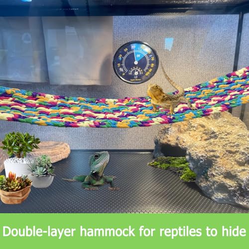 30" x 7" Hand-Knitted Soft Reptile Lizard Hammock,Lengthened Thicker Hammock for Bearded Dragon Tank Swing Hanging with Strong-Adhesive Hooks,Breathable Bed for Gecko Chameleon(Rectangular)
