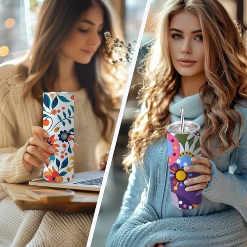 Joyclub Sublimation Tumblers 20 oz 10 Pack Flat Bottom Sublimation Blanks Bulk Stainless Steel Insulated Skinny Straight Cups with Lid and Straw, Gift Box - color: White 10 Pack-Flat Edge