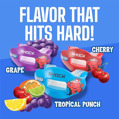 Shock Doctor Kool Aid 립 가드 마우스 가드 - 최대 공기 흐름, 교정기와 호환되는 전체 입 보호, 립 가드, 축구, 하키, 라크로스용 인스턴트 핏 마우스 가드 - color: 쿨 에이드 체리, size: Adult (Pack of 12)