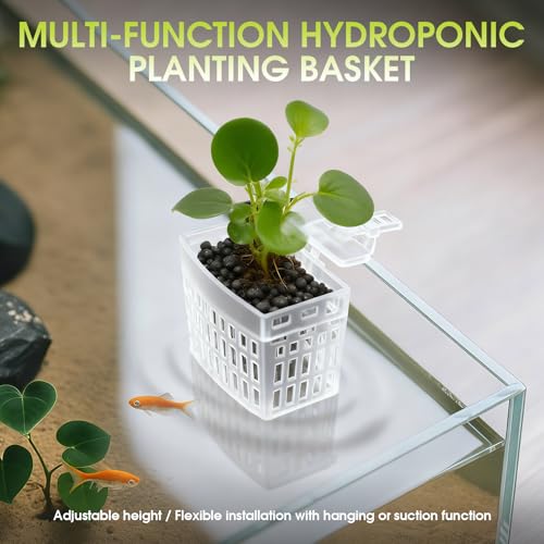 4 PCS Upgraded Aquarium Plant Holder, Adjustable Thickness Height Fish Tank Plant Holder with 4 Extension Hooks and 4 Suction Cups for Fish Tank Aquaponic Plant Cultivation (Clear)
