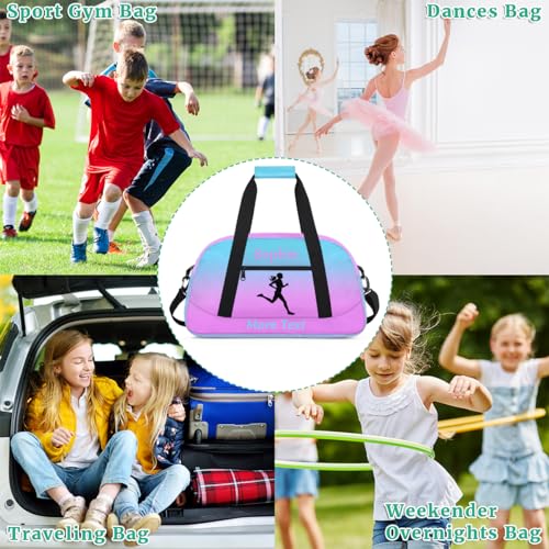 Personalized Kids Gym Bag for Girls Custom Name Sports Duffel Bag Weekender Overnight Travel Bags Pink Running Gifts - color: Color 4, style: Running