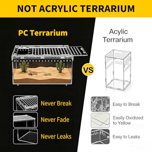 Reptile Growth Reptile PC Terrarium,Tarantula Enclosure,Spider Tank with Magnetic Button.12"x 8" x 6" Lizard Enclosure,Reptile Breeding Tank for Insect,Fish,Tarantula,Hermit Crab,Small Bearded Dragon
