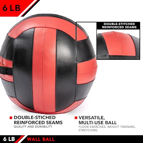 JFit Wall Ball – Premium Soft Weighted Exercise Ball for Strength, Conditioning, Gym & Home Workouts, 4-30 LB - color: Red/Black, style: 6-Pound