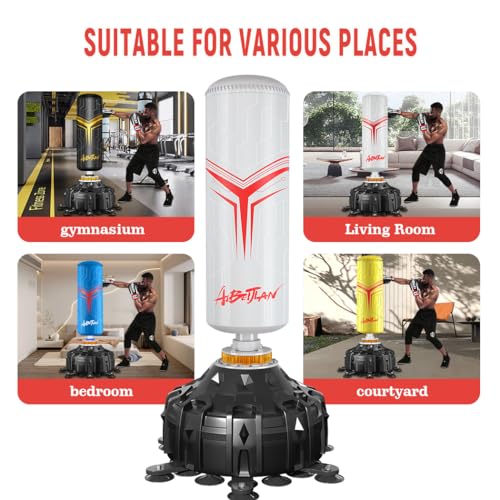 Freestanding Punching Bag with Boxing Gloves, Boxing Bag with Suction Cup Base for Adult Teens-Standing Kickboxing Bag for Home Office Gym - color: White