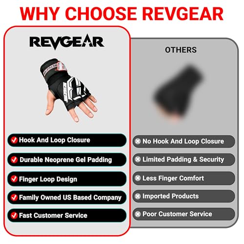 Revgear Neoprene High-Performance Gel Pro Hand Wraps | Wear Under Boxing or MMA Glove | Attached 120 inch Elastic Wrist Wrap | Ultra-Comfortable Anti-Shock Wrap for Training, Sparring, Fighting (Pair)