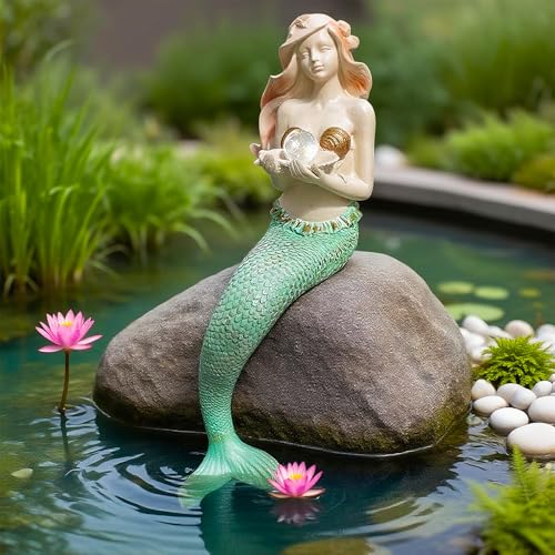 Teaeeno Unique Mermaid Fish Tank Decorations, Mermaid Statue House Ornament Kit, Aquarium Decor, Charming Mermaid Decor Statue, Resin Aquarium Décor Thematic Ornaments (Green)