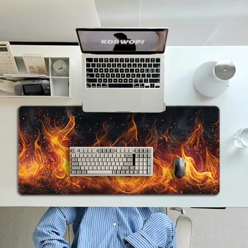 35.4 x 15.7 in, XXL Large Mouse Pad for Desk, Extended Keyboard Mouse Mat for Computer Office, Big Mousepad with Stitched Edges, Gaming Pc-Flame on Black - color: Flame on Black