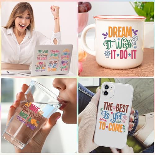 Inspirational UV DTF Stickers - 20 Sheets Motivational Quotes UV DTF Cup Wraps for 16 oz Glass, Colorful Flower Rainbow Rub on Transfer Stickers, Uvdtf Decals for Water Bottle DIY Crafts - style: Motivational Quotes