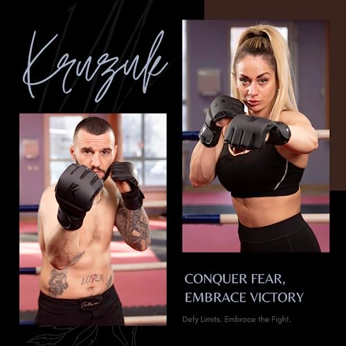 Kruzak MMA Gloves, Half-Finger Boxing Mitts with Hand Wraps - color: Matte Black, size: Small-Medium