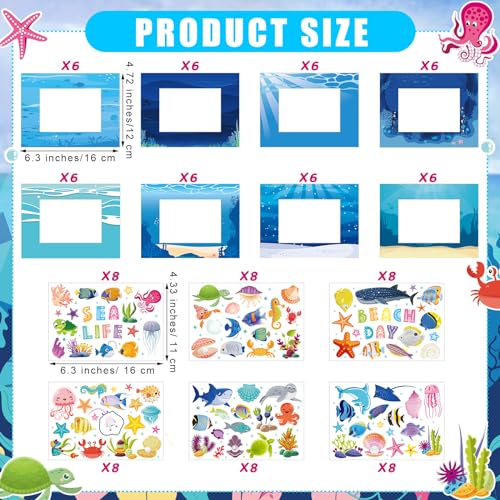 96 Pcs Under The Sea Picture Frame Craft DIY Summer Ocean Beach Photo Frame Crafts with Sea Animals Stickers for Summer Party Home Activities - style: Ocean