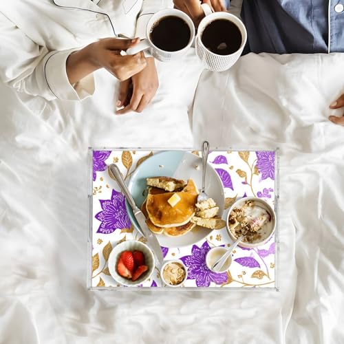 Acrylic Tray Clear Serving Vanity Ottoman Bathroom Coffee Table Countertop Organizer Raised Edge Spill Proof Purple Paisley Goild Leaf - color: Purple Paisley Goild Leaf