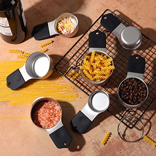 Magnetic Measuring Cups Set Stainless Steel Heavy Duty Metal Measuring Cups for Dry and Liquid Ingredients (black) - color: Black