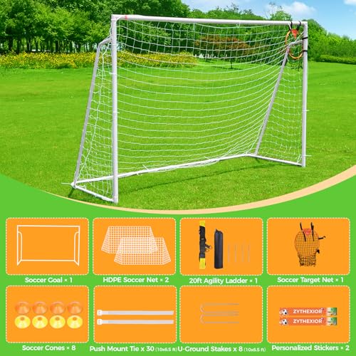 Soccer Goal 12x6,10x6.5, 8x6, 6x4FT Soccer Goals for Backyard Metal Soccer Goals for Kids Youth Adults Large Outdoor 2" Steel Soccer Goal Post Frame with Soccer Net Target Net Agility Ladder - size: 10×6.5 FT