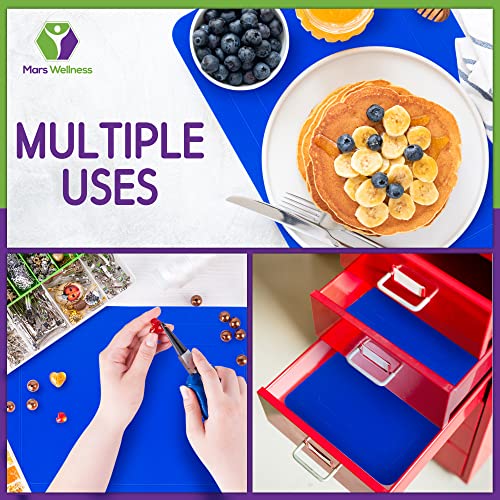 Mars Wellness Rectangular Non Slip Silicone Mat - Anti Slip Large Table Coaster Pad - 9.8" X 7" - Eating Aids, Baking, Crafts, Table, Counter or Any Surface - Blue
