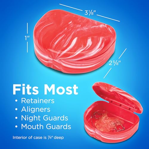 Practicon Marble Retainer Cases, Orthodontic Aligner Case, Mouth Guard Holder (3 Pack) (Red) - color: Red
