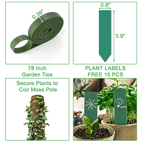 GROWNEER 42 Inch Moss Pole for Plants, 4 Pcs 15 Inch Stackable Coir Totem Support, Moss Sticks with 15pcs Labels and 78in Garden Ties, Monstera and Snake Plants Stake for Climbing Indoor - size: 42 Inches