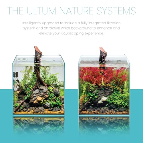 Ultum Nature Systems Rimless All in One Aquarium - Cube Fish Tank, Freshwater AIO Aquarium, Rimless Fish Tank w/Triple-Chamber Filter & White Background - 7 Gallon - 11.81" x 11.81" x 11.81" - 30A