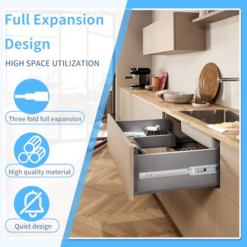 Soft Close Stainless Steel Drawer Slides 5 Pairs Full Extension 10 12 14 16 18 20 22 24 inch Side Mount Dresser Cabinet Replacement Ball Bearing Rails Runner 100LB (Stainless soft close 10Inch) - size: 10 Inch, style: Stainless soft close-5 pairs