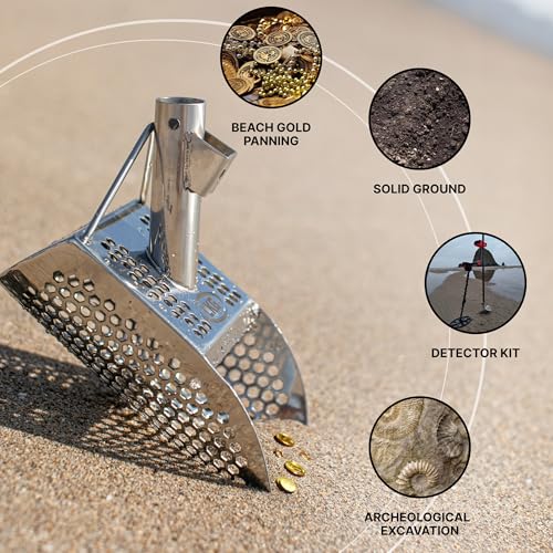 Sand Scoops for Beach Metal Detecting Stainless Steel Beach Metal Detecting Shovel Underwater Treasure Hunting, Metal Detector Accessories(Bag + Scoop + Carbon Fiber Handle), (Hex-7 + Handle) - size: Hex-7 + Handle