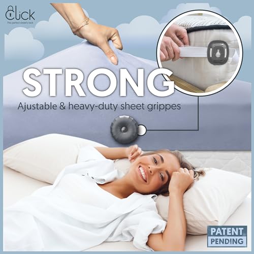 Click Bed Sheet Holder - No Lift Mattress Sheet Clips & Strap for Queen King Size Beds, Sheet Keepers to Keep Sheets on Bed, Heavy Duty Bedsheet Lock Fasteners to Hold Sheets in Place Firm & Tight - color: Gray, size: Standard Beds - Twin XL to Cal-King