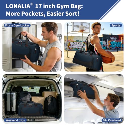 30L Gym Sport Duffle Bag, 17 inch, Navy Blue - color: Navy Blue