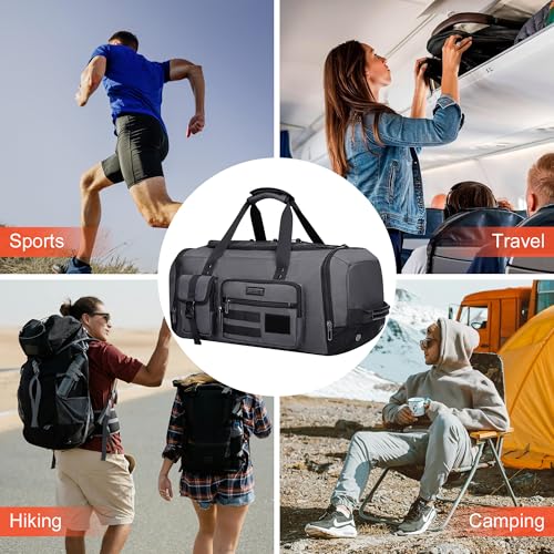 WITZMAN Duffle Bag for Men 3 in 1 Convertible 45L Nylon Gym Travel Backpack | Multi-pockets with Shoe Compartment and Dry-wet Pocket, One Duffel Bag for Sports, Weekender, Overnight, B693 Silvery Grey - color: Silvery Grey