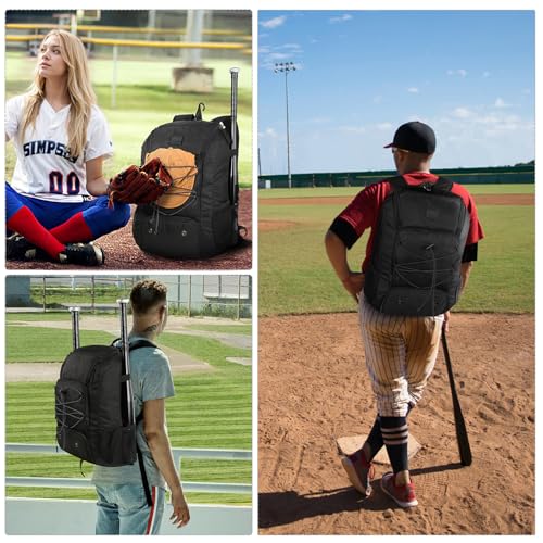 MATEIN Youth Baseball Backpack, Softball Bat Bag with Shoes Compartment | Lightweight Baseball Bag for Boys and Adult, Fence Hook Hold TBall Bat, Batting Mitten, Helmet, Caps, Teeball Gear Equipment - color: Black, size: 47L