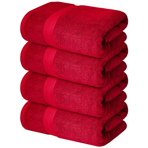 Infinitee Xclusives 100% Ring-Spun Cotton Bath Towels for Bathroom - Pack 4 - color: Burgundy, size: Bath Towels - 4 Pack