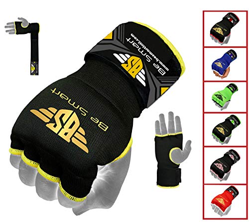 Gel Inner Hand Wraps Boxing Gloves Bandages Muay Thai, MMA, UFC, Kick Boxing Protective Gear Pair - color: Black/ Yellow, size: Small