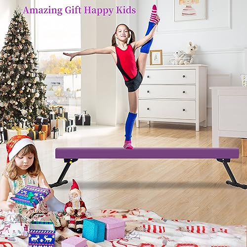 EL&IT·Wings 8FT Gymnastic Balance Beam for Kids, Adjustable Balance Beam with Leg, High and Low Level Floor Beam, Gymnastics Equipment for Home and Gym Center, Aubergine