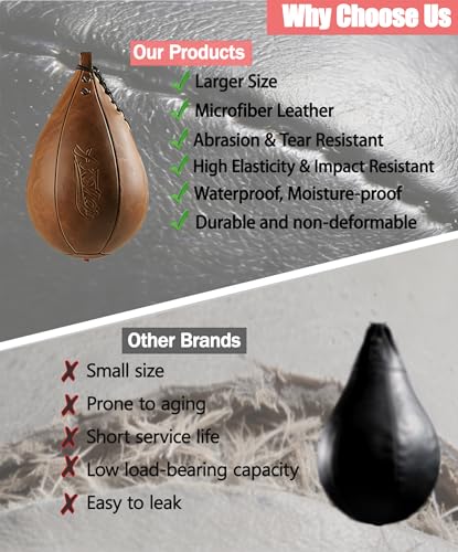 Speed Bag for Boxing & MMA,Leather Reflex Training Pear Shaped Punching Bag - color: Brown